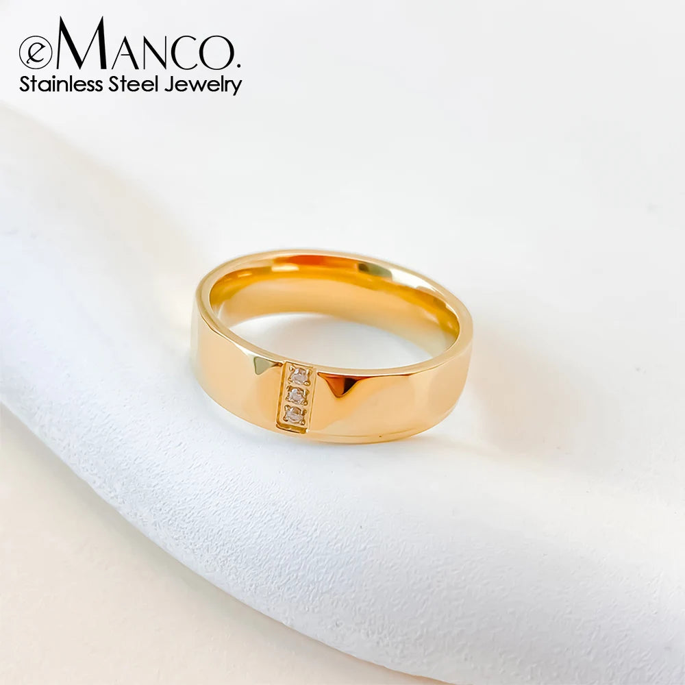 eManco Minimalistischer Ring mit breitem Gesicht, Strassring, poliert, metallisch, Premium-Party-Schmuck, Ringe direkt ab Werk