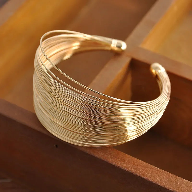 Breites Metallarmband, mehrschichtige Drähte, offene verstellbare Manschettenarmbänder für Damen, modische Persönlichkeit, Luxus-Schmuck, Accessoires, Geschenk