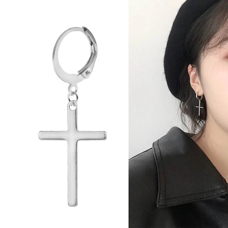 Neueste 1 Paar Edelstahl Kreuz Anhänger Baumeln Lange Quaste Unisex Creolen Männer/Frauen Punk Gothic Schmuck Beste Geschenke