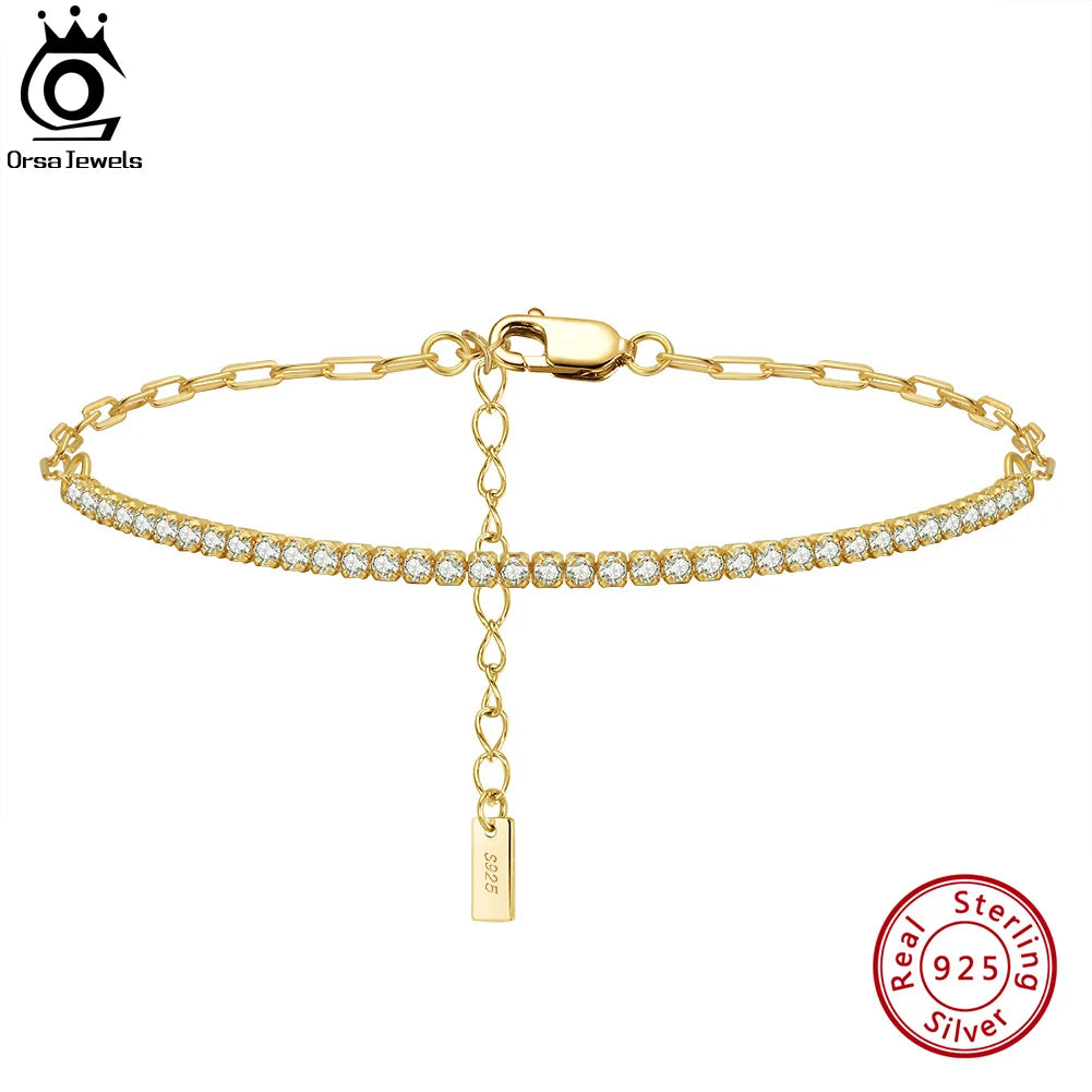 ORSA JEWELS 14 Karat vergoldete Büroklammerketten Tennisarmband für Damen, 925er Sterlingsilber, handgefertigte Armbänder, Schmuck SB141