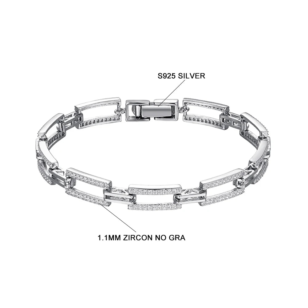 TEMGF S925 Sterling Silber Kettenarmband 1,1 mm Zirkon-Inlay für Frauen und Mädchen, eleganter feiner Schmuck, trendige Geburtstags-einzigartige Geschenke