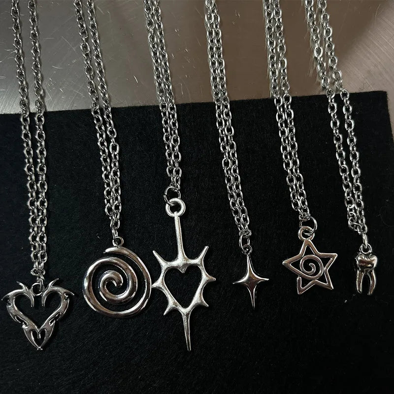 Y2K Flail Feuer Herz Zähne Anhänger Halskette für Frauen Männer Charm Halskette Grunge Punk Modeschmuck
