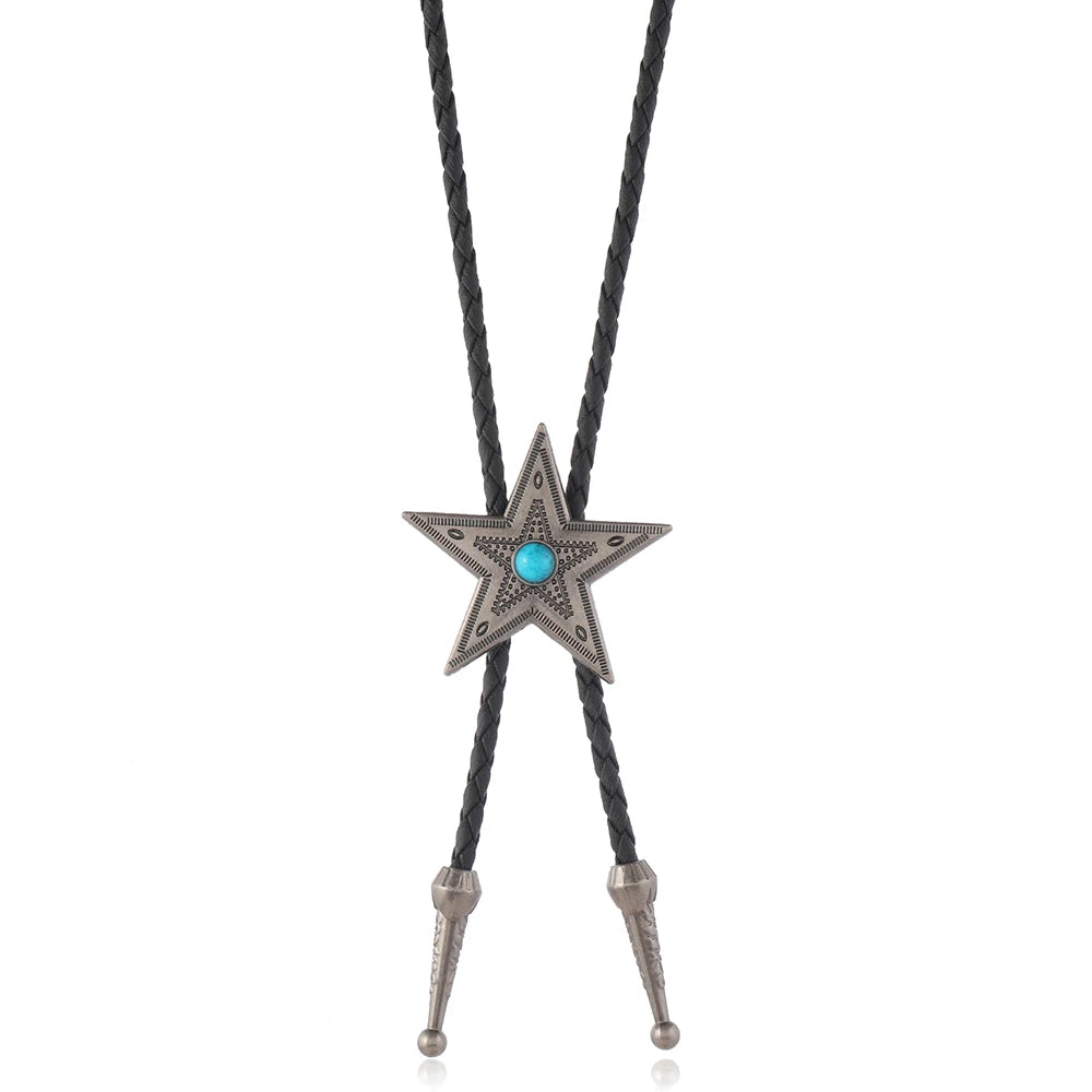 Vintage Lederkette Bolo-Krawatte für Herren, Western-Cowboy-Krawatte, Bolo-Krawatte für Hemd, modische Stern-lange Halskette