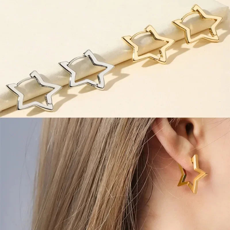 Geometrische Sterne Ohrringe für Frauen Edelstahl Stern Creolen Mädchen Schmuck Geschenk Charme hypoallergene Accessoires