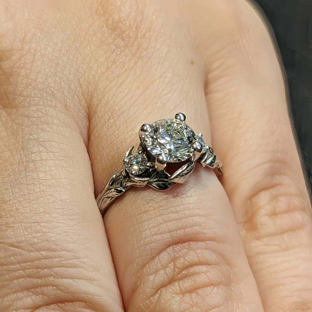 Versprechensring aus Sterlingsilber S925 mit Rankenzweig, eingelegt mit einem Karat Moissanit-Diamant-Ehering, weiblicher Verlobungsschmuck