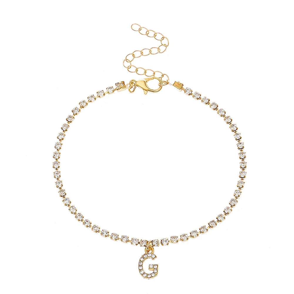 Mode Kreative Initial Buchstaben Alphabet Anhänger Strass Glänzenden Strand Fußkettchen Kette Fuß Schmuck Knöchel Armbänder für Frauen Boho