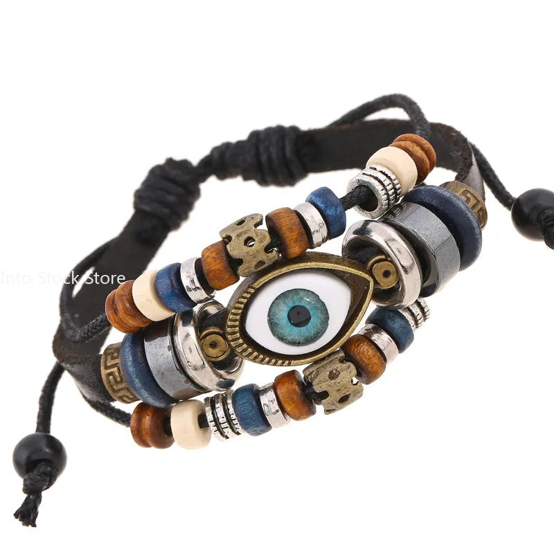 Boho Zigeuner Hippie Design Leder Seil Auge Armband mehr schicht iges Leder gewebt Perlen Armband Unisex verstellbaren Schmuck