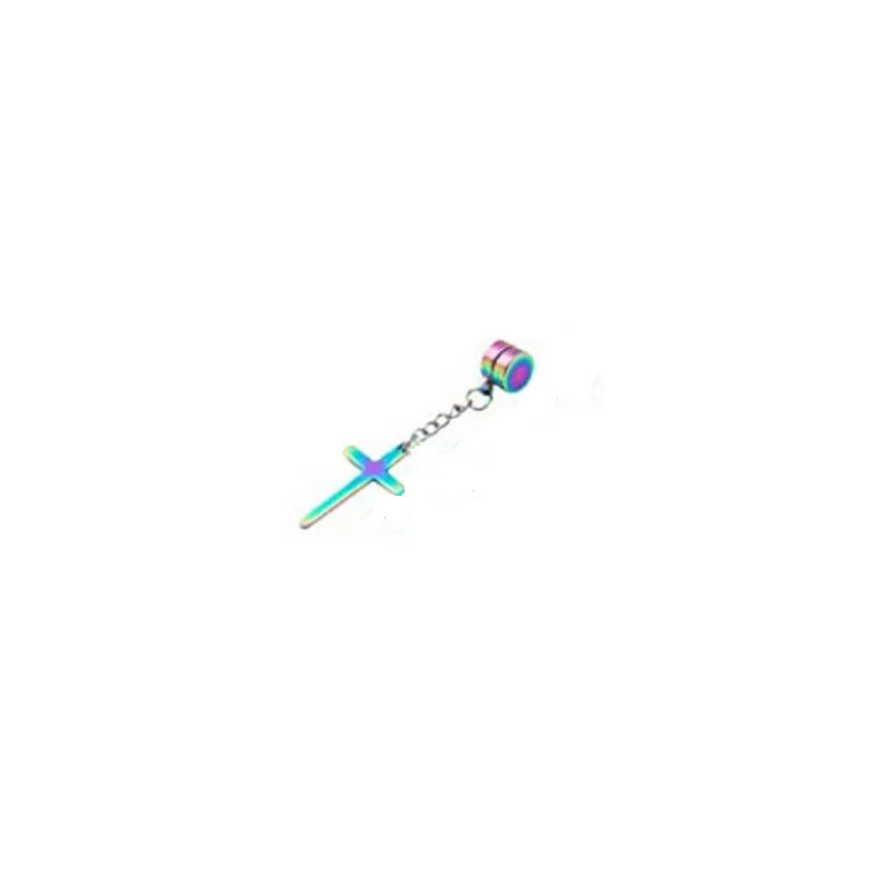 Punk Kreuz Anhänger Quaste Edelstahl Ohrringe Magnet Mode Geometrische Clip Ohr Schmuck Party Geschenke Für Frauen Männer