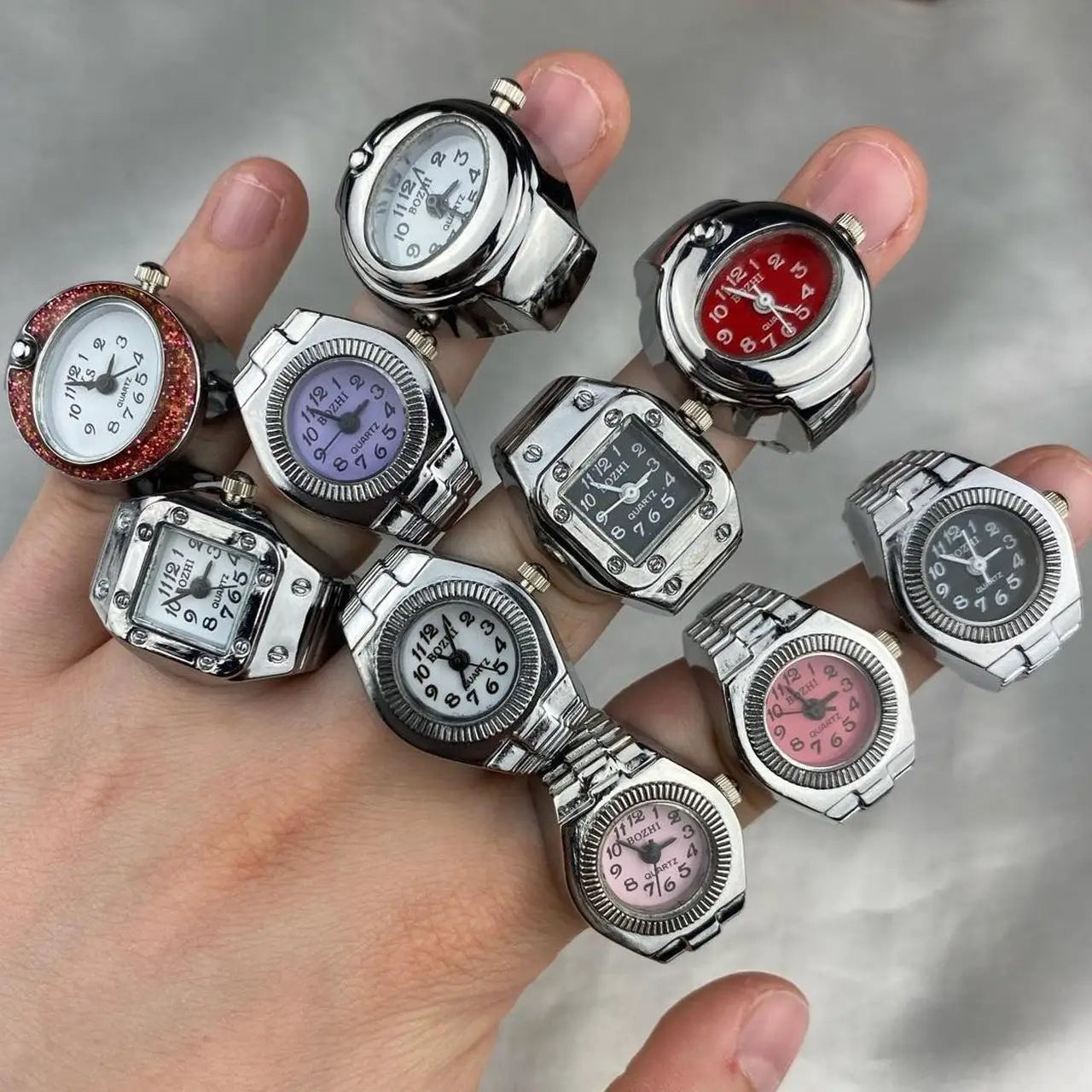 Vintage Punk Finger Uhr Mini Gummiband Legierung Uhren Paar Ringe Schmuck Uhr Retro Römischen Quarzuhr Ringe Frauen Männer