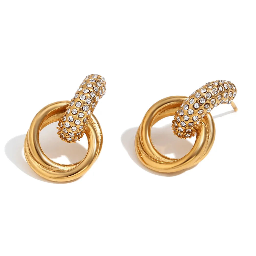 1 Paar 316L Edelstahl 18K vergoldet Zirkon Ring Ohrstecker Ohrringe Damen CZ Ohrringe Tägliches Datum Urlaub Schmuck Geschenke