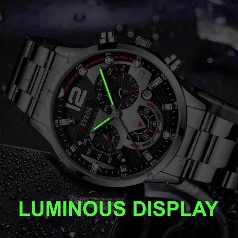2 stücke Luxus Herren Silber Quarzuhr Mit Edelstahl Armband Männer Mode Business Casual Uhr Leuchtende Uhr