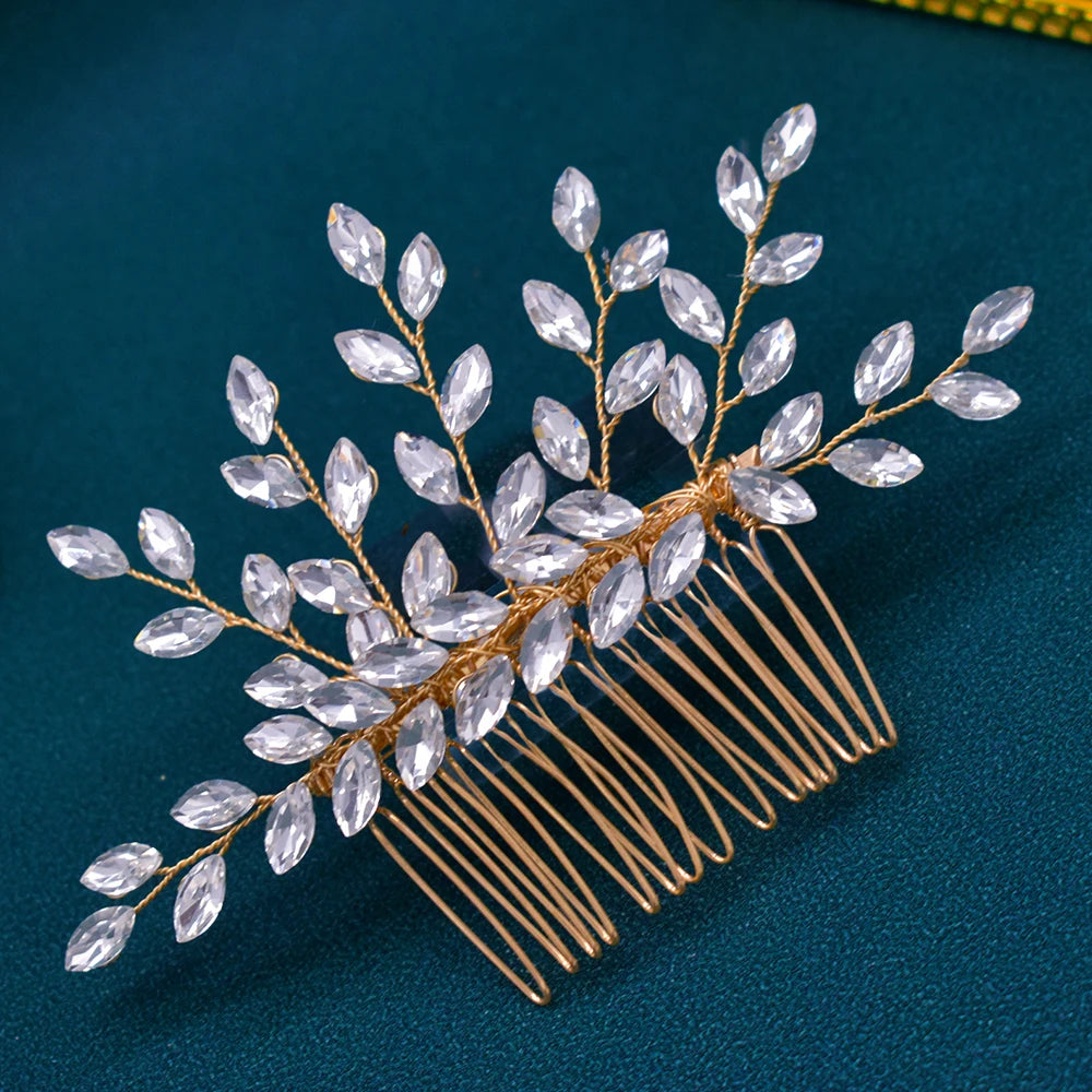 A499 Silber Gold Farbe Haar Kamm Kristall Hochzeit Kopf Stück Braut Kopfbedeckungen Frauen Haar Zubehör Party Pin Clip Prom Stirnband