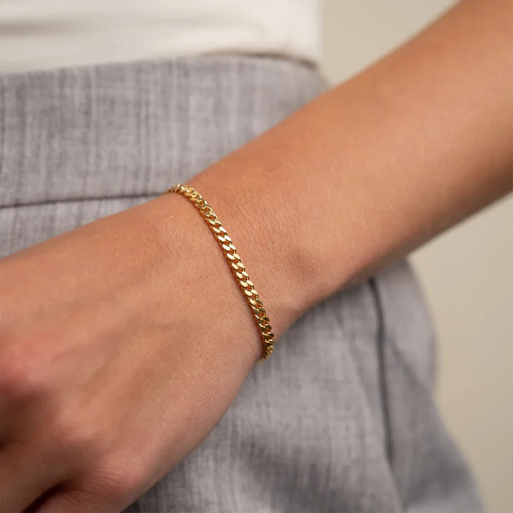 eManco Kubanische Kette, vergoldetes Sommer-Damenarmband, Edelstahl, verbesserter Karabinerverschluss, verstellbar, einfacher Schmuck