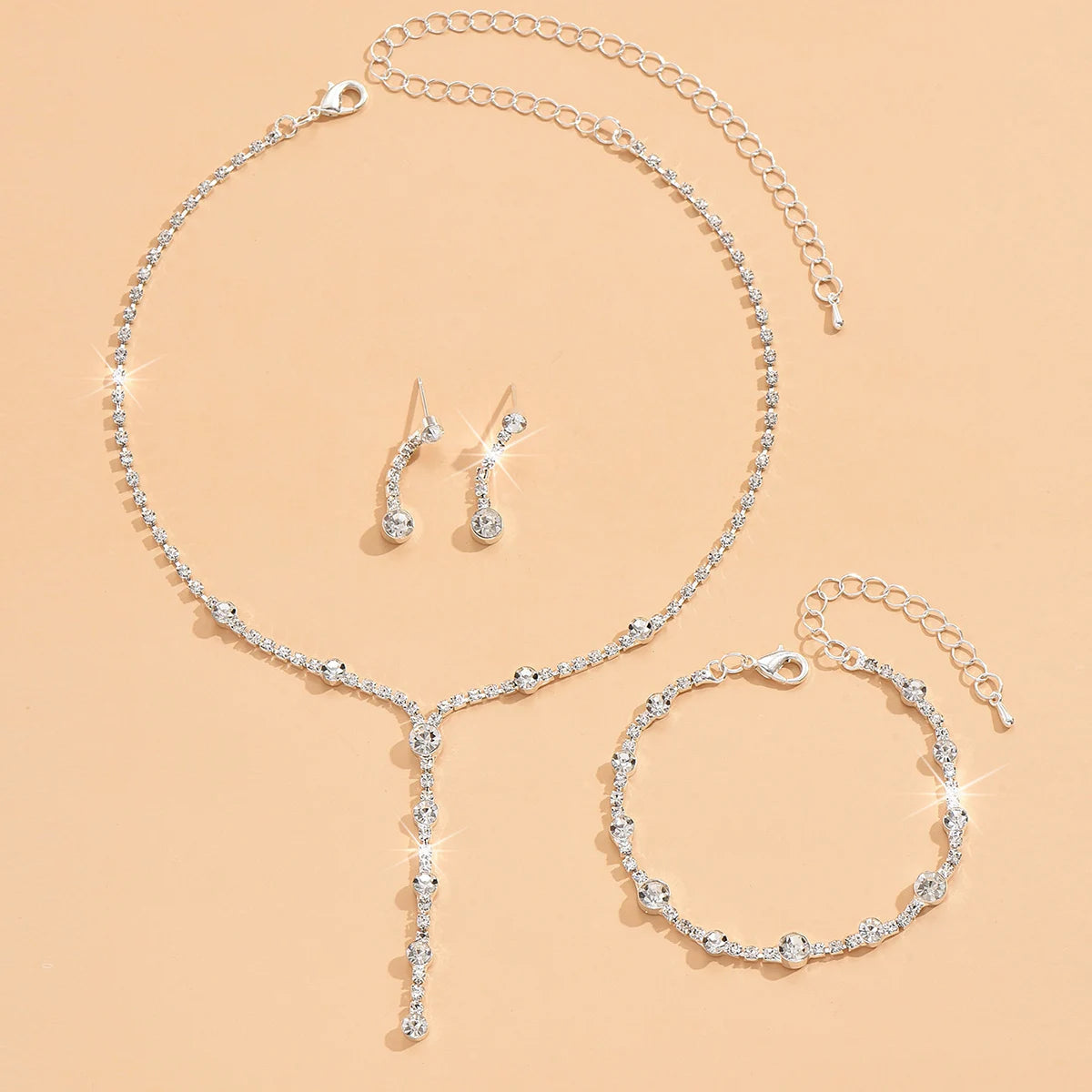 4PC Damenmode Trend Minimalist Wasser Diamant Ohrringe Halskette Armband Schmuckset Hochzeit Bankett Party Festival Geschenk