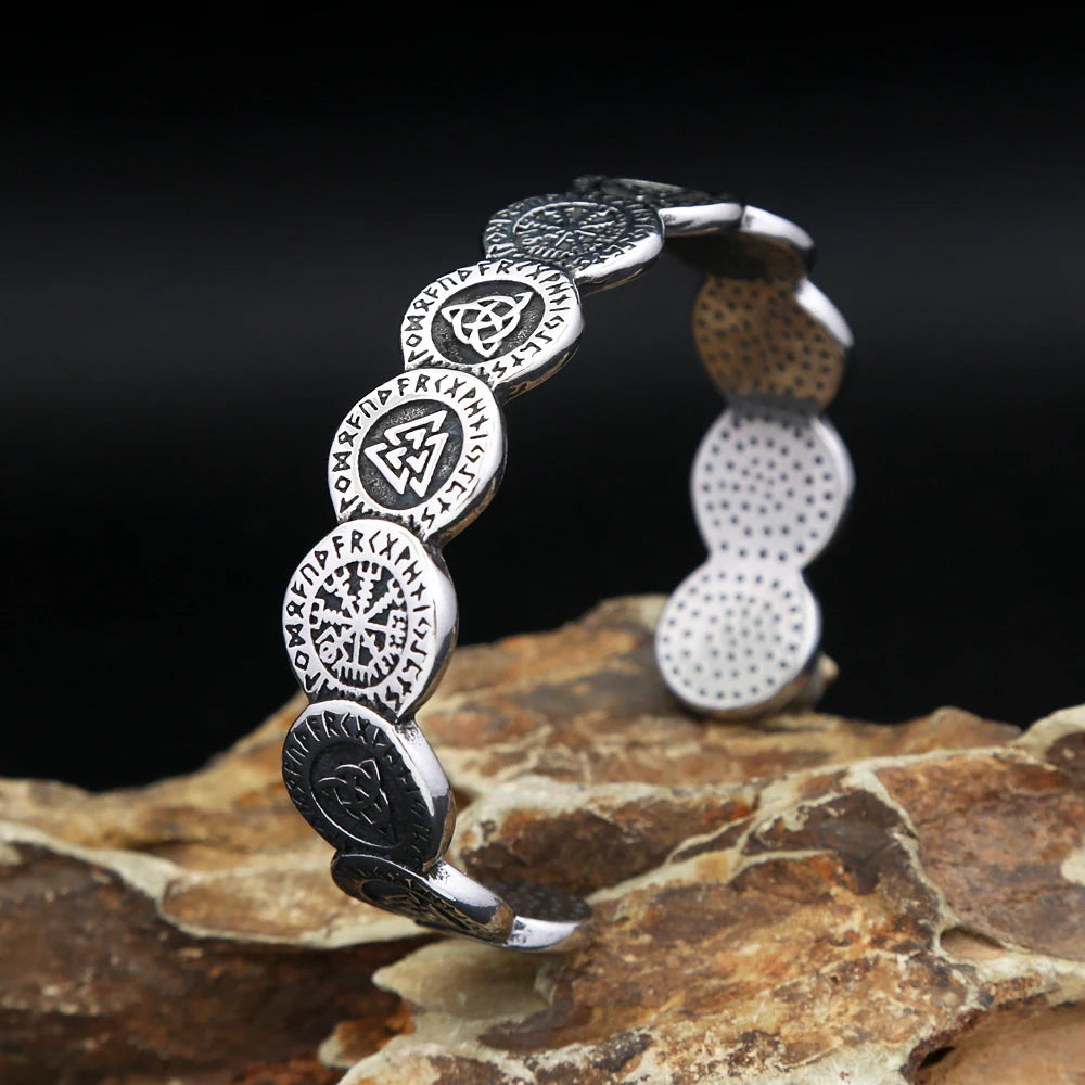 Neue Design Mode Vikings Valknut Muster Armbänder Für Männer Frauen 316L Edelstahl Nordic Kompass Armreifen Amulett Schmuck