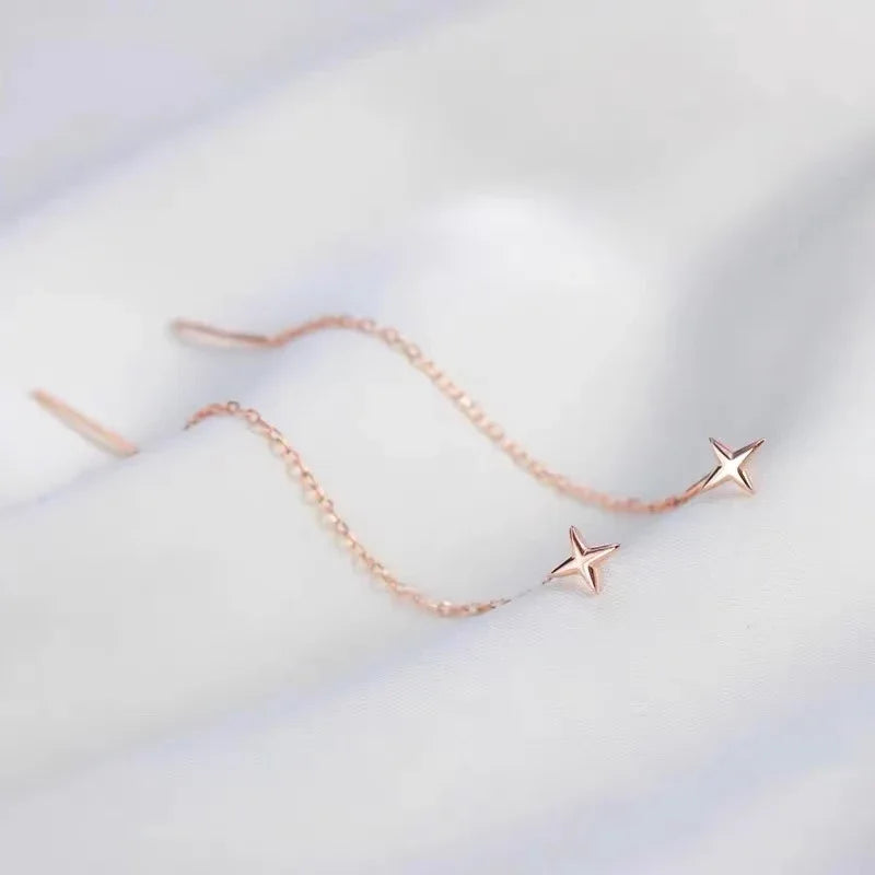Trend Edelstahl Lange Draht Quaste Gewinde Kette Stern Anhänger Tropfen Ohrring frauen Ohr Linie Gerade Hängen Ohrringe Schmuck