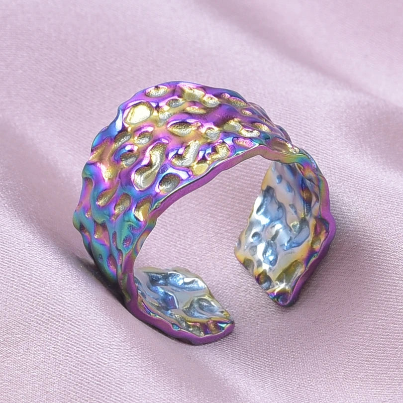 1/2/3 stücke mischen Farbe klobigen breiten Ring offene Edelstahl ringe für Frauen Männer Accessoires unregelmäßige Oberfläche kpop Modeschmuck