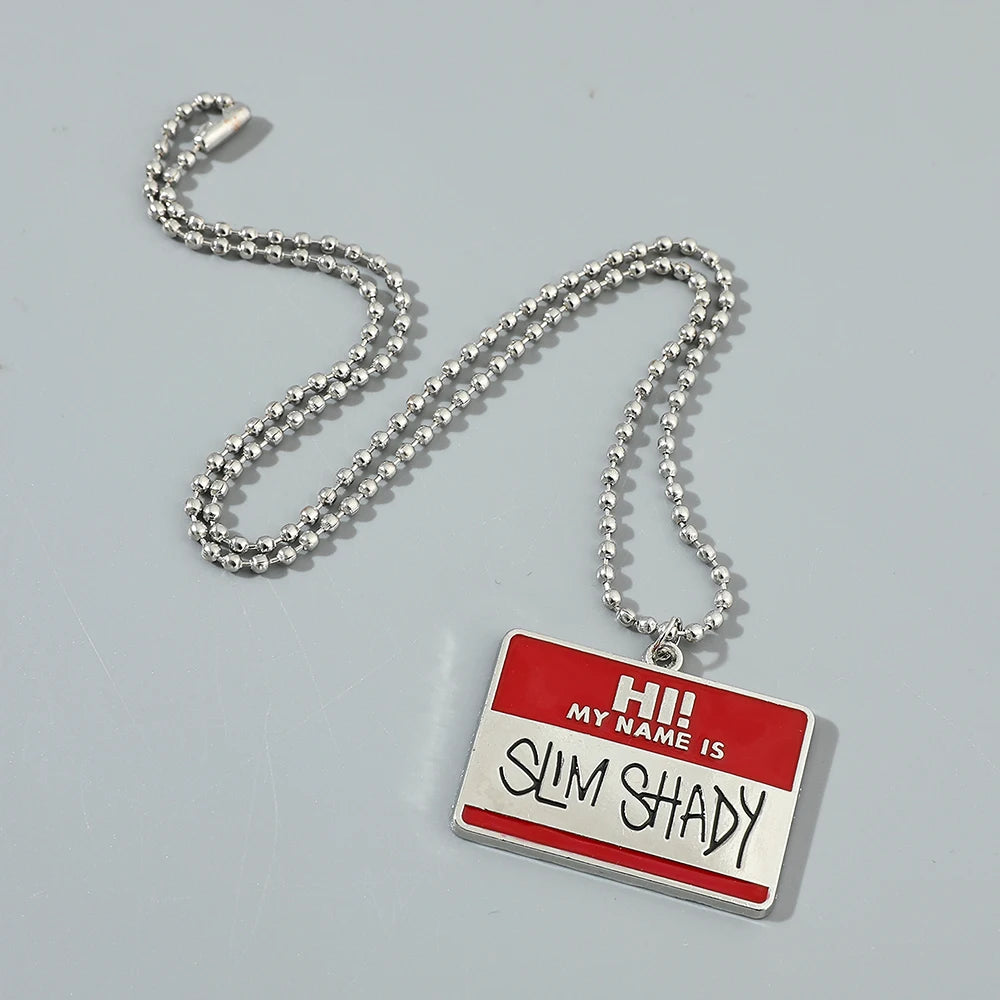 Coole „Hi My Name Is Slim Shady“-Halsketten mit quadratischem Anhänger für Männer und Jungen, personalisiertes Accessoire, Perlenkette, Schmuck, Geschenke für Freunde