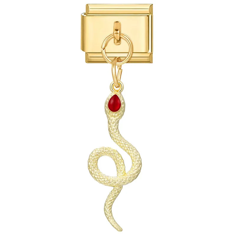 Gold Farbe Mond Schlange Rosa Schmetterling Zirkon Anhänger Italienischen Charme Links Fit 9mm Edelstahl Armband Frauen DIY Machen geschenke