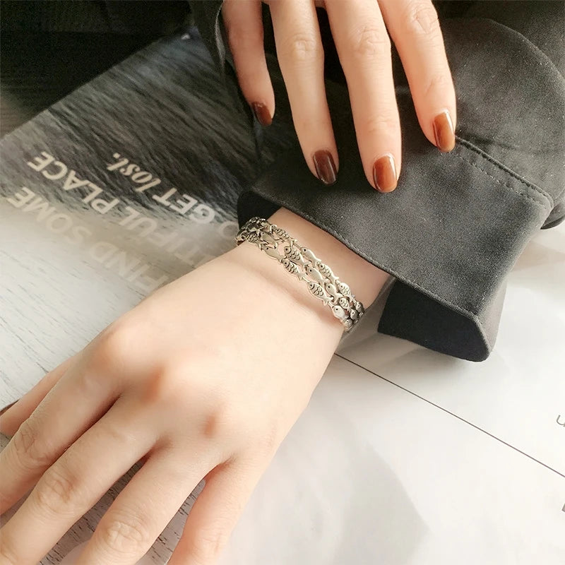 Sole Memory Retro Fisch Kreative Nette 925 Sterling Silber Weibliche Trendy Resizable Öffnung Armreifen Armband Für Frauen BR006