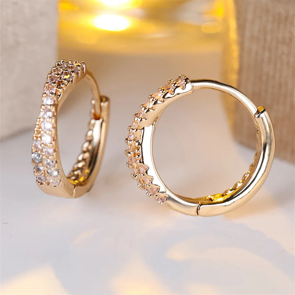 Weißer Zirkon, kleiner Stein, gekreuzte Creolen für Frauen, Vintage-Gold, Silber, Farbe, Hochzeitsschmuck, vielseitiges Accessoire