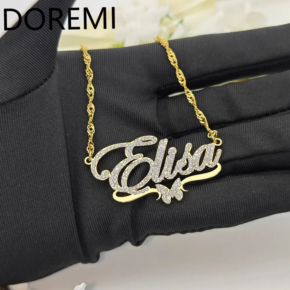 DOREMI Edelstahl Gold individuelle Namenskette Jahrestag personalisierte Geschenke individuelle Diamant Namenskette Bling Namenskette