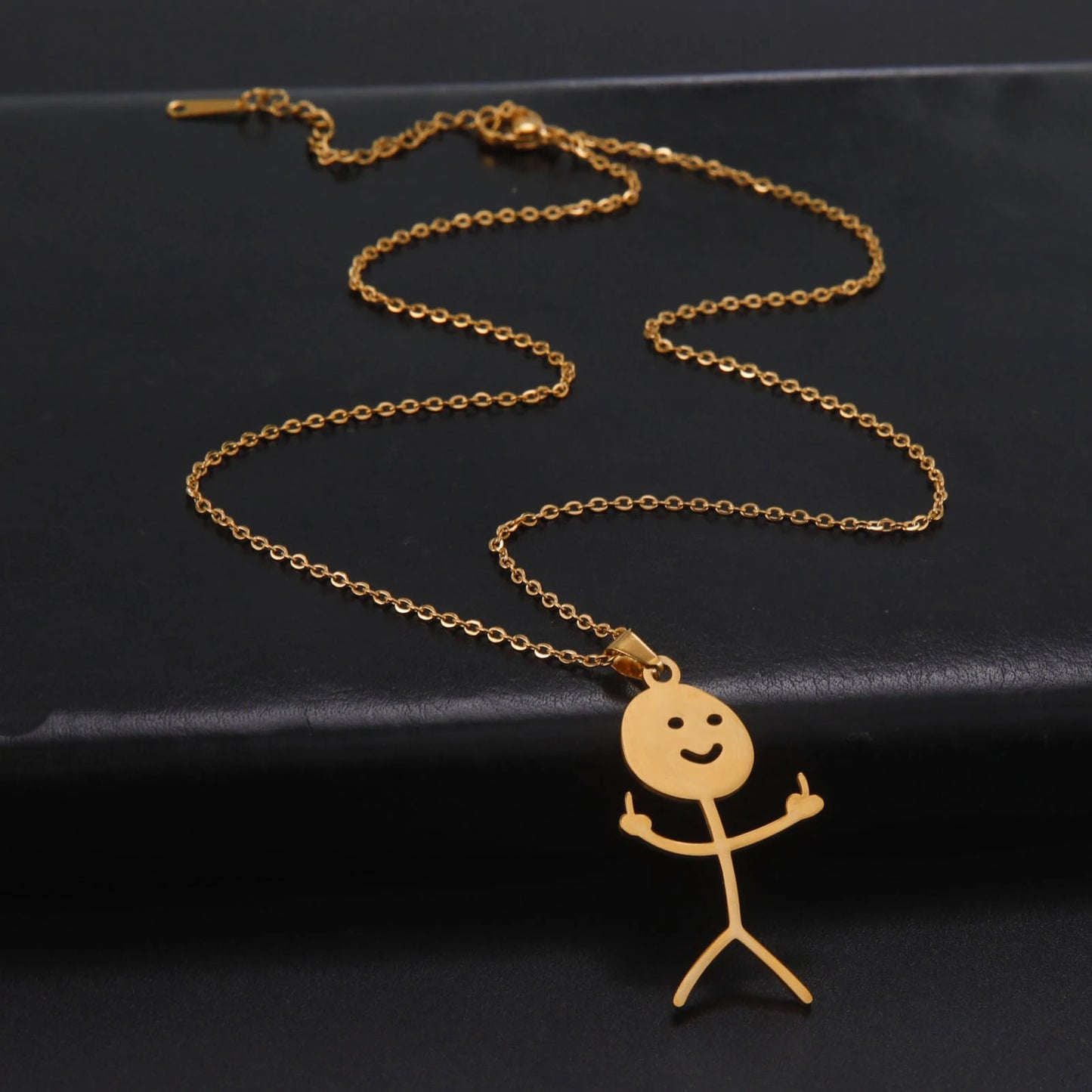 Skyrim Hip Hop Doodle Halskette für Männer Frauen Edelstahl Lange Hals Kette Mode Mittelfinger Stickman Schmuck Neu