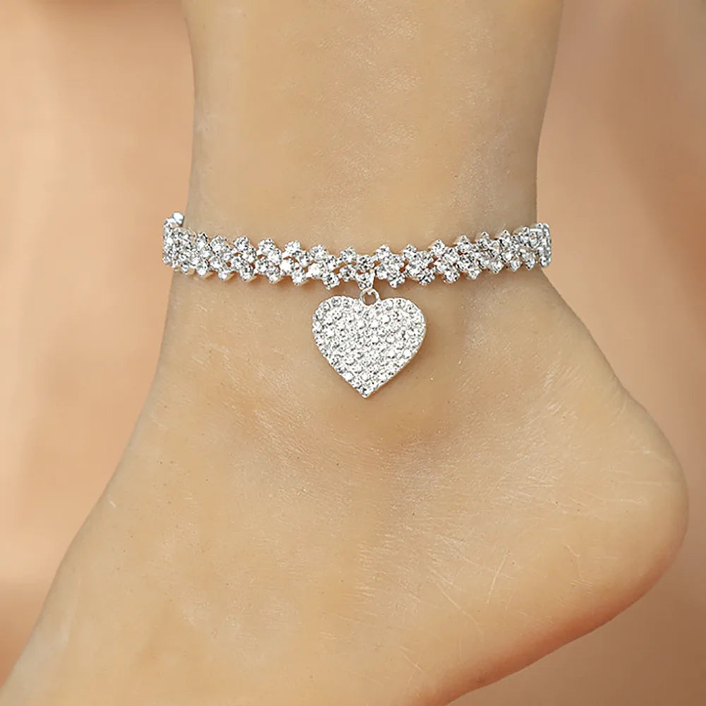 1pc Strass Kette Fußkettchen für Frauen Luxus glänzende Knöchel Armband auf Bein weibliche Hochzeits feier Schmuck Fuß zubehör neu