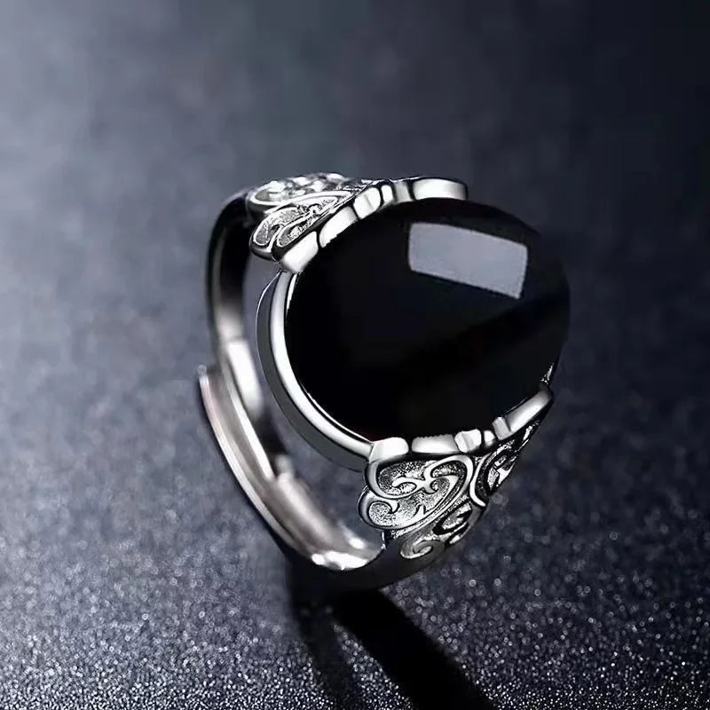 2025 neue Einfache Rote Achat Chalcedon Alte Silber Farbe Offenen Ring Weibliche Krone Strass Ring Hohl Einstellbare Ringe Geschenke