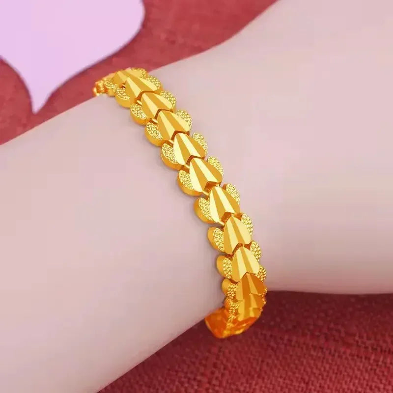 Überzogenes Goldarmband, weiblich, rein vergoldet, goldene Liebe, Glücksperle, Doppel-Herz-Phoenix-Schwanz-Schmetterlings-Armreif, Schmuck
