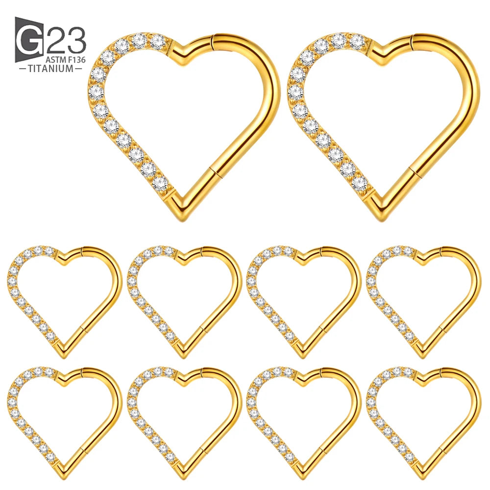10 Stück ASTM F136 Titan Daith Herz Ohrring Hoop Knorpel Tragus Helix Ringe Scharniersegment Hoop mit klarem CZ