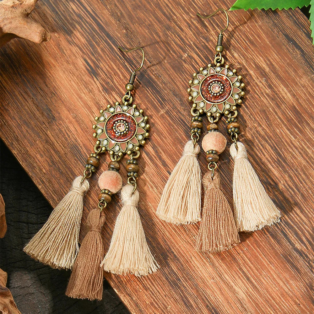 Klassische Vintage Ethnische Tropfen Ohrringe für Frauen Böhmischen Lange Temperament Quaste Geometrische Persönlichkeit Ohrring Weiblichen Schmuck