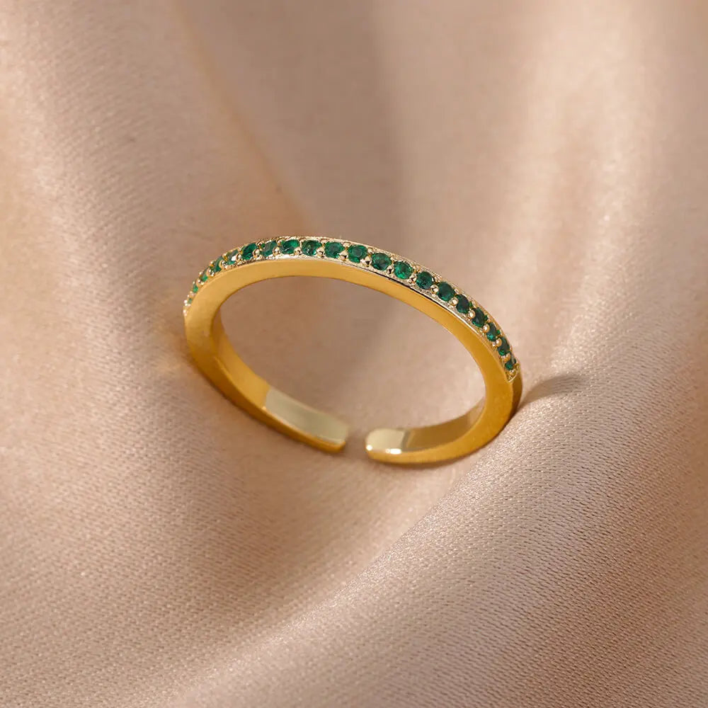 Mini Zirkon Grüne Ringe Für Frauen Edelstahl Gold Farbe Einstellbare Finger Ring Verlobung Hochzeit Weihnachten Schmuck Geschenk