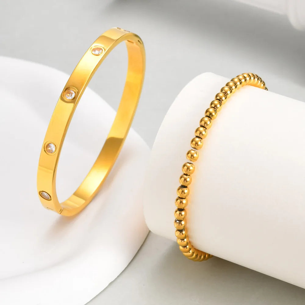 Vnox 2–8 mm Damen-Armbänder-Set, einfache gestapelte vergoldete Edelstahl-Perlen-Armbänder, glamouröse Liebesgeschenk-Manschettenarmbänder für Sie