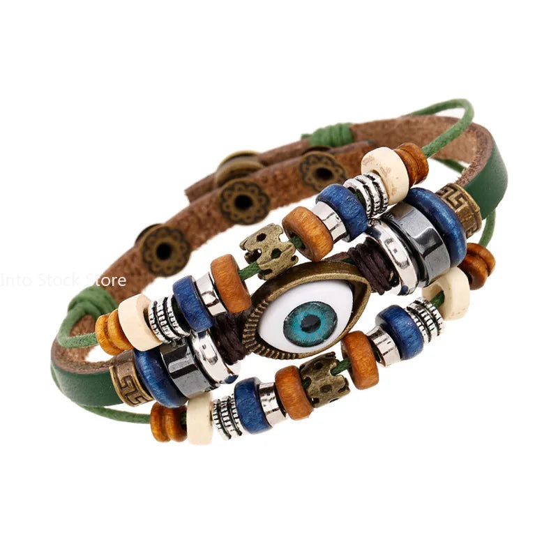 Boho Zigeuner Hippie Design Leder Seil Auge Armband mehr schicht iges Leder gewebt Perlen Armband Unisex verstellbaren Schmuck