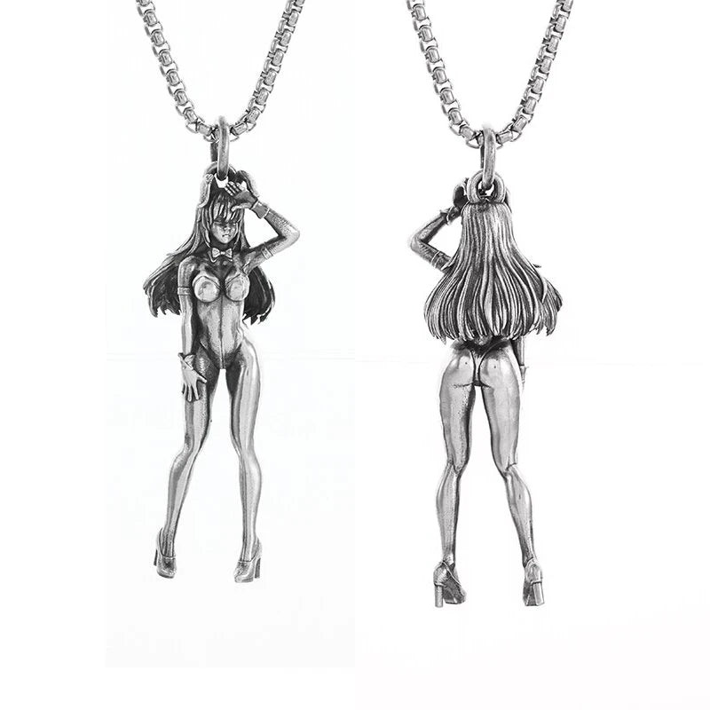 Versilberte Anime Mecha Schönes Mädchen Mädchen Anhänger Halskette Männer und Frauen Hip-Hop Rock Punk Trendy Schmuck Geschenk