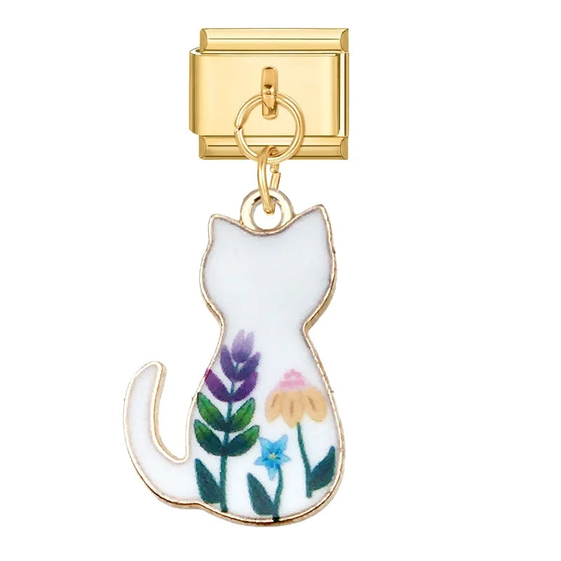 Gold Farbe Schöne Katze Rose Liebe Blume Eis Umschlag Anhänger Italienischen Charme Link Fit 9MM Armband Edelstahl DIY Machen