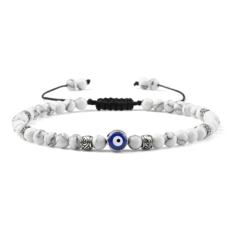 Evil Eye Armband, 4 mm, natürliche schwarze, matte Lavasteinperlen, handgefertigtes geflochtenes Armband für Männer und Frauen, Yoga, Reiki, verstellbarer Schmuck