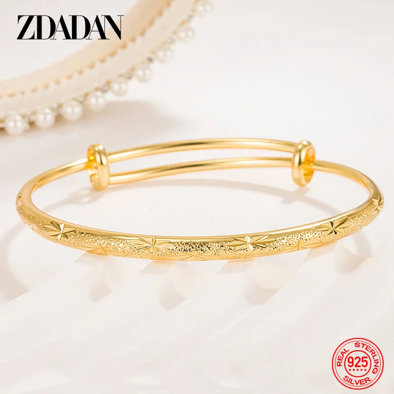 ZDADAN 925 Silber 18 Karat Gold Einfache Verstellbare Armband Armreif Für Frauen Hochzeit Mode Schmuck
