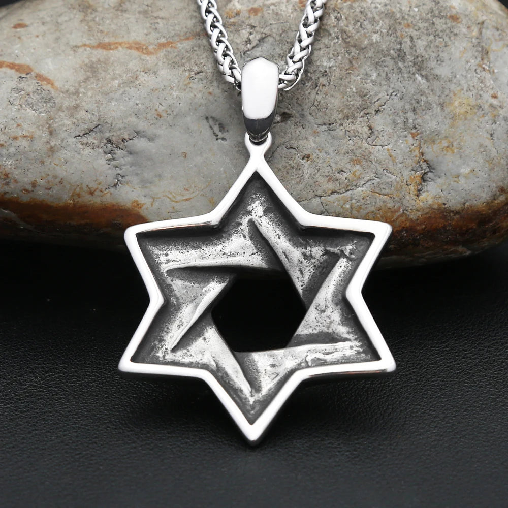 Vintage Mode Davidstern Anhänger männer 316L Edelstahl Punk Hip Hop Sechszackigen Stern Halsketten Biker Schmuck Großhandel