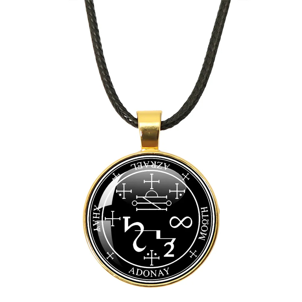 Siegel der sieben Erzengel Medaille Leder Seil Halskette Michael Raziel Uriel Gabriel Anhänger Rune Halskette Schutz Amulett Geschenke