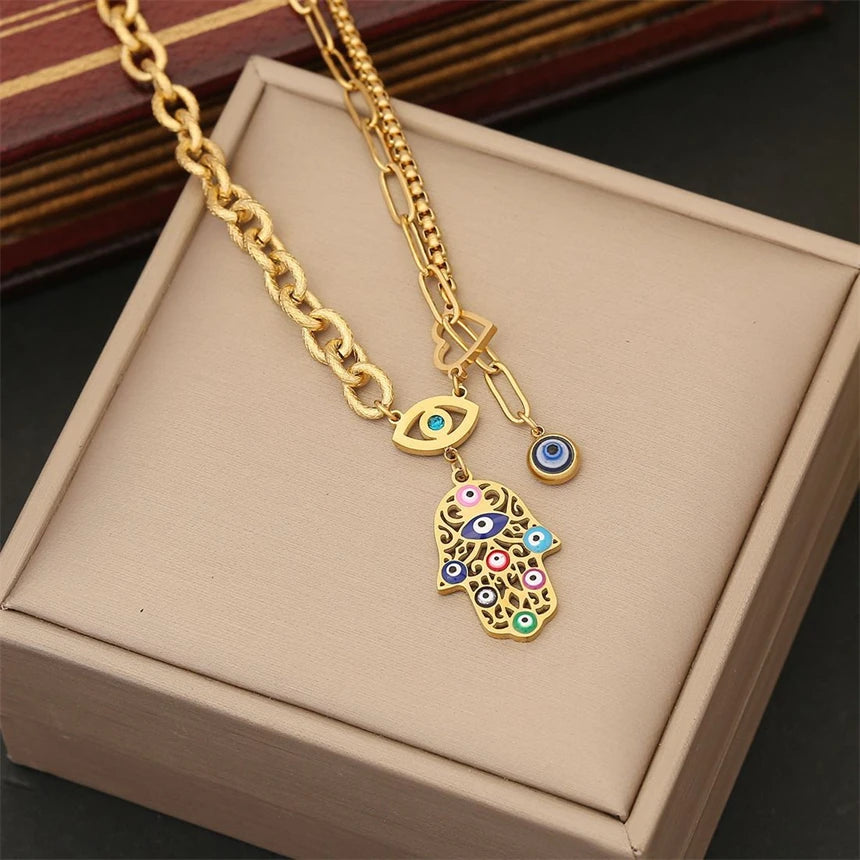 316L Edelstahl Farbige Öl Tropf Palm Augen Anhänger Charme Kette Halsketten Armbänder Ohrringe Mode Hohe Schmuck Party Geschenk