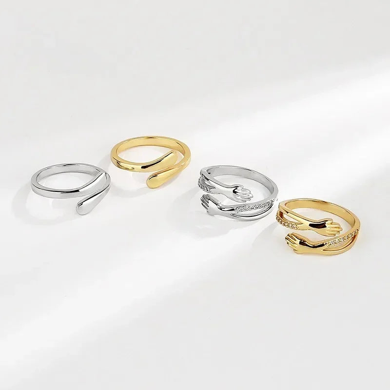 2024 neue Umarmung ringe für Frauen Edelstahl geometrische Umarmung Paar verstellbare Frauen Ring Hochzeit Weihnachten ästhetischen Schmuck Geschenk