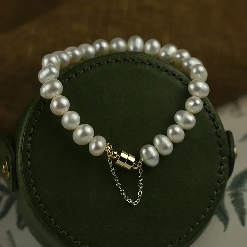 Elegantes natürliches Süßwasserperlen-Armband für Damen, magnetische Knöpfe, kreatives Design, Armband, Hochzeit, Schmuckzubehör