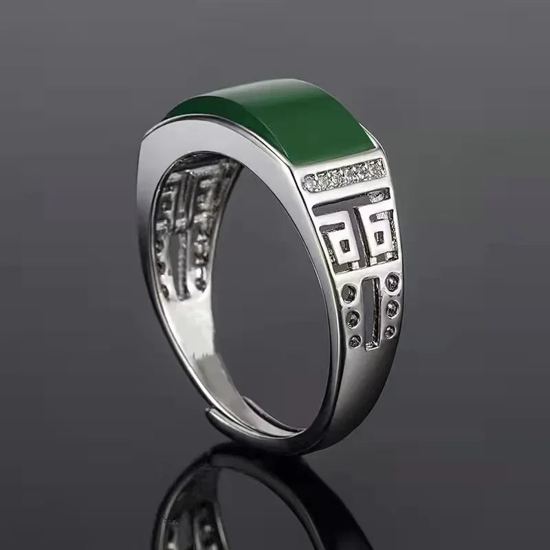 Nachahmung Hetian Jade männer Silber-überzogene Ring Echte Grüne Natürliche Paar Ringe Männer Frauen Schmuck Glück Stein Jade finger Ring