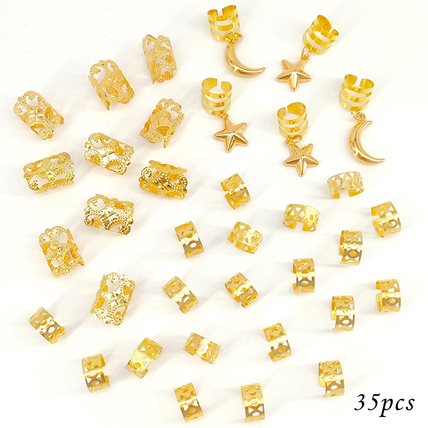 35 Stück Sterne und Mond Combo Dreadlock Haarperlen Schmuck Haarringe Accessoires Geschenke für Mädchen und Frauen Dating-Partys