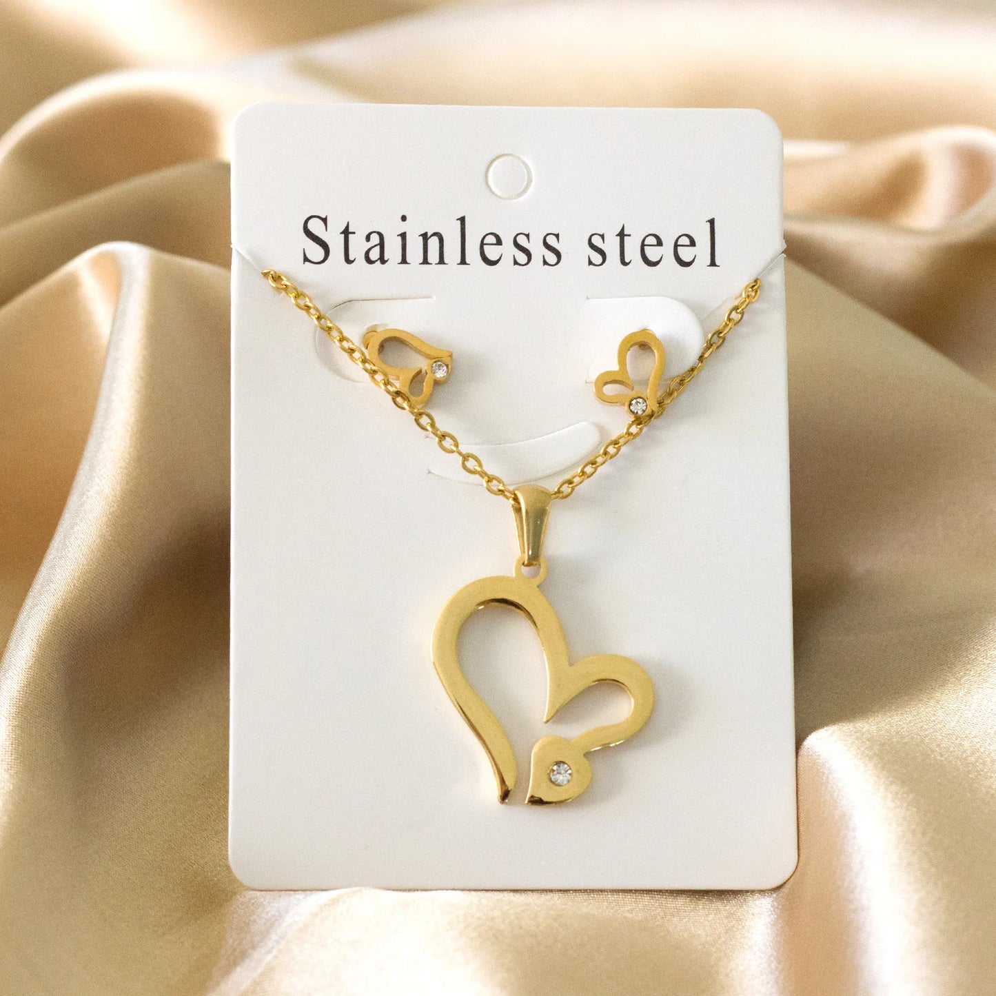 LUXUKISSKIDS Trendy Schmuck Set Edelstahl Silber/Gold Farbe Frau/Männer Großhandel Herz Anhänger Halskette Ohrringe Braut Sets