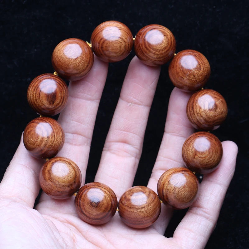 Tibetisch-buddhistisches Armband. 20 mm große Rosenkranzperlen aus massivem Holz für Herren