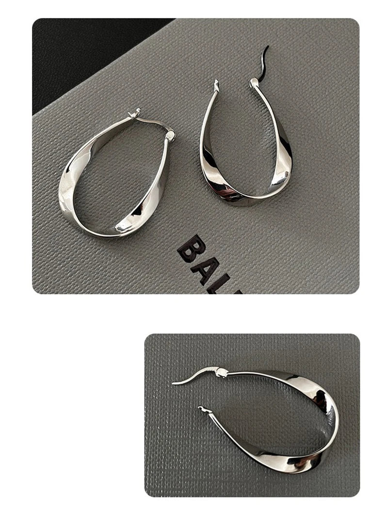Creolen aus 925er-Sterlingsilber, geometrisch, gedrehter Bogen, Mobius-Streifen, für Damen, edler Schmuck, minimalistische Accessoires
