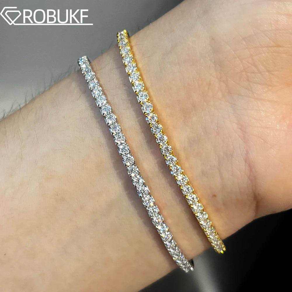 2,5/3 mm voller Moissanit-Tennisarmbänder für Damen und Herren, 925er Sterlingsilber, 18 Karat vergoldet, minimalistischer elastischer Armreif mit GRA